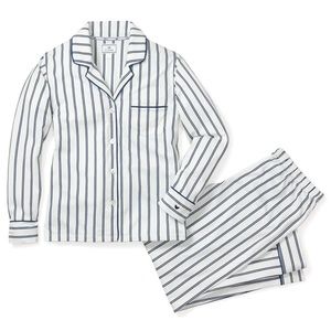 Womens Luxe Pima Cotton Navy Stripe Pajama Set sz M